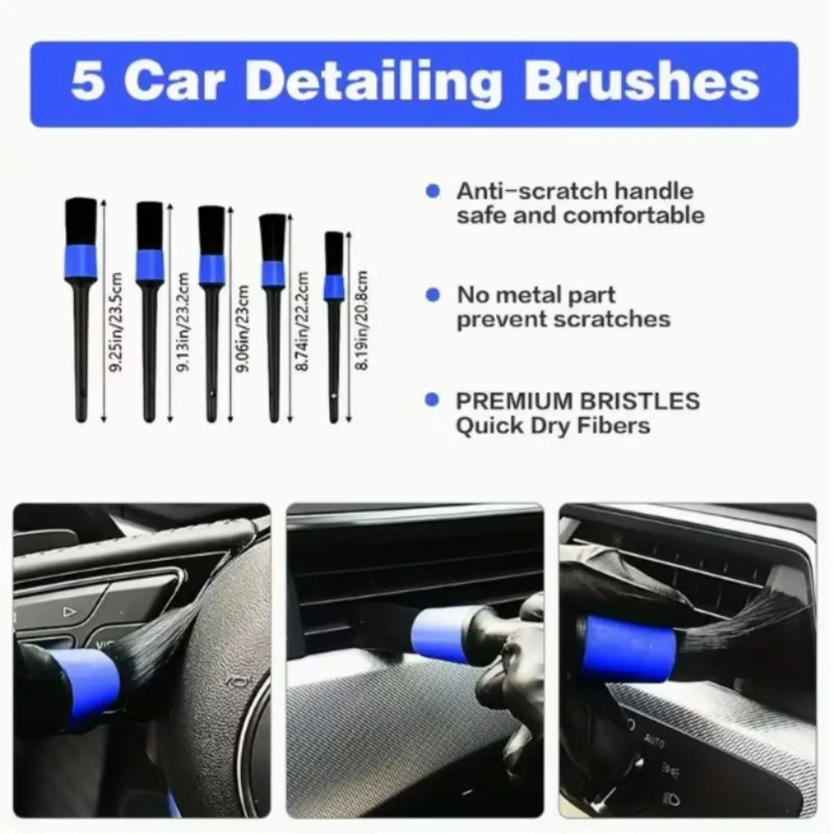 20-teiliges Allround-Reinigungsset für Auto und Motorrad, blaue Lüftungsbürste, kurze und lange Staubbürste, Radbürste für die Autopflege – Detail 4