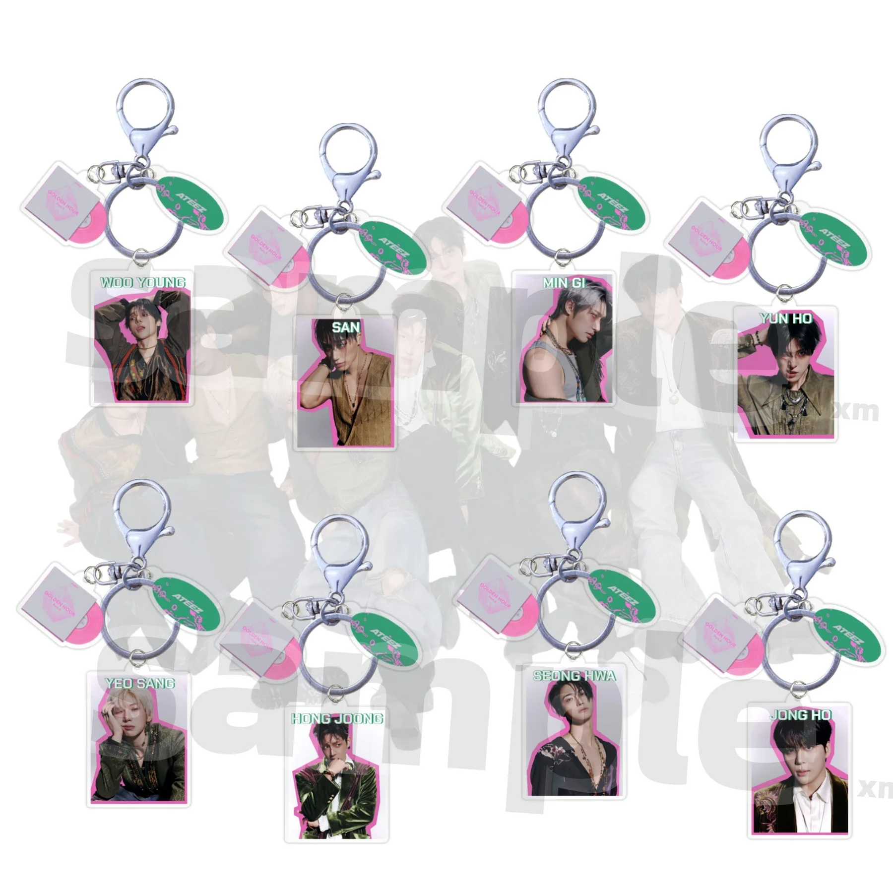 Korean Idol Boy Band ATEEZ New Album GOLD HOUR: Part 5 Acrylic Keychain Bag Accessories Hongjoong Seonghwa San Fan Collection