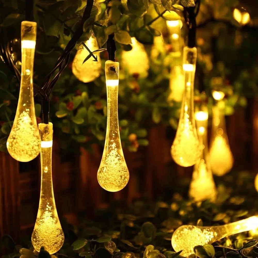 12/7/5m -100/50/20 LEDS Outdoor Water Drops Solar Lamp String Lights Fairy Holiday Christmas Party Garland Garden Waterproof