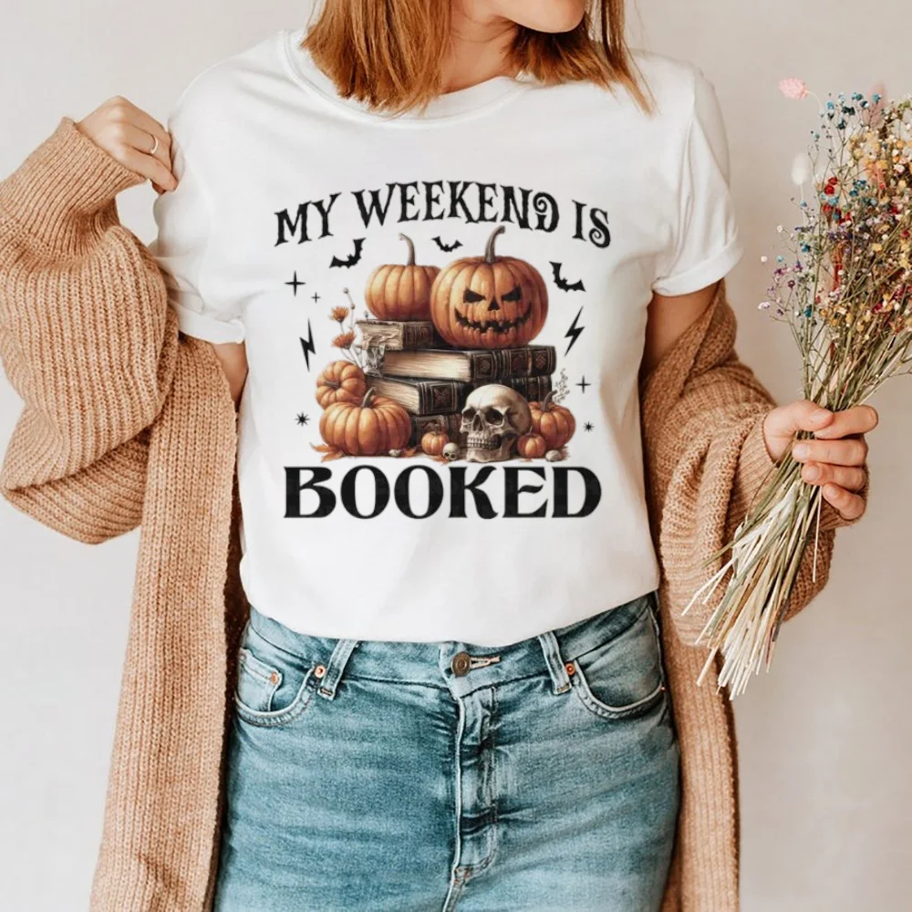 Women T-Shirt Halloween Mummy Cat Funny Pumpkin Graphic Y2k Tops Short Sleeve Tees Ulzzang Blouses Harajuku Female Clothing