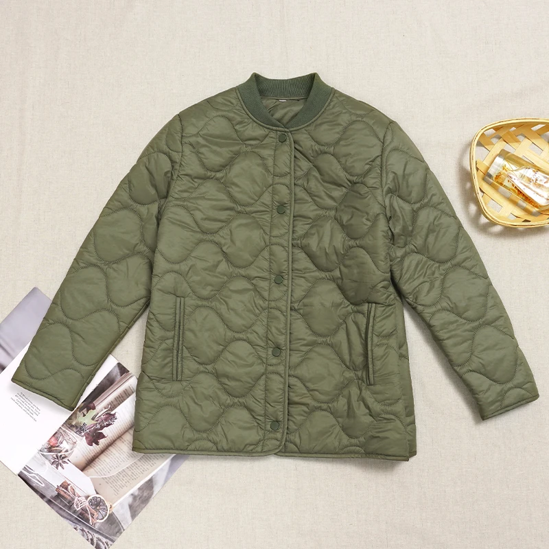 Lightweight Quilted Jacket Women\'s 2026 Solid Color New Chic Casual Warm Long-Sleeved Button Up Overcoat Winter Clothing