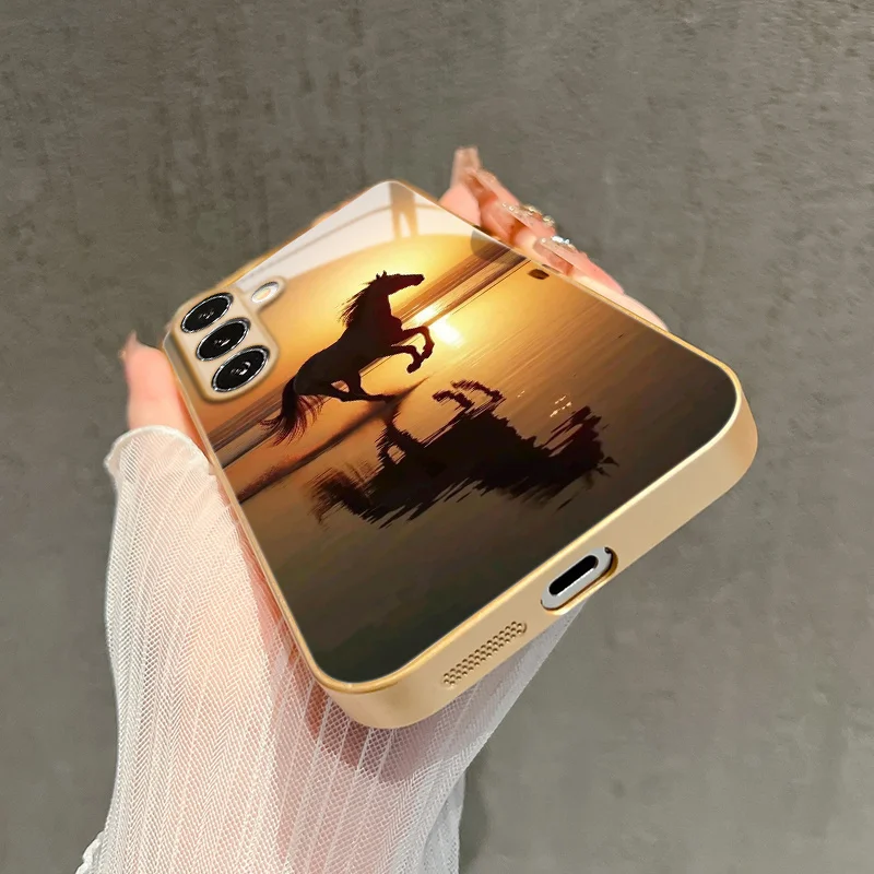 Sunset Beach Wild Horse Glass Phone Fashionable Gorgeous For Samsung Galaxy S26 S25 Edge S24 S23 FE S22 Ultra S20 S21 5G cover