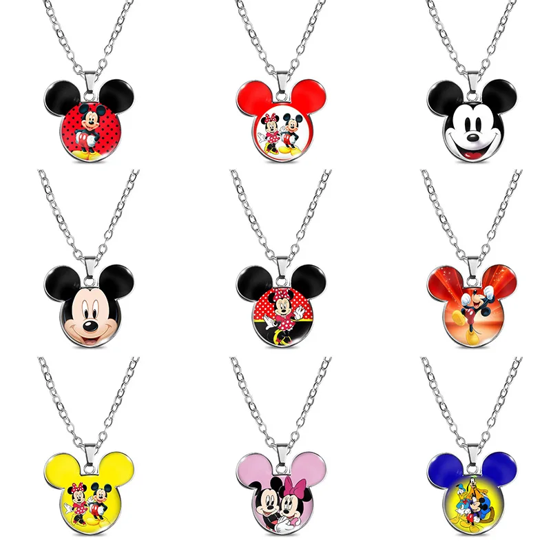 Mickey Minnie Mouse Necklace Women Men Vintage Time Gemstone Pendant Cute Cartoon Donald Duck Sweater Chain Clavicle Chains Gift