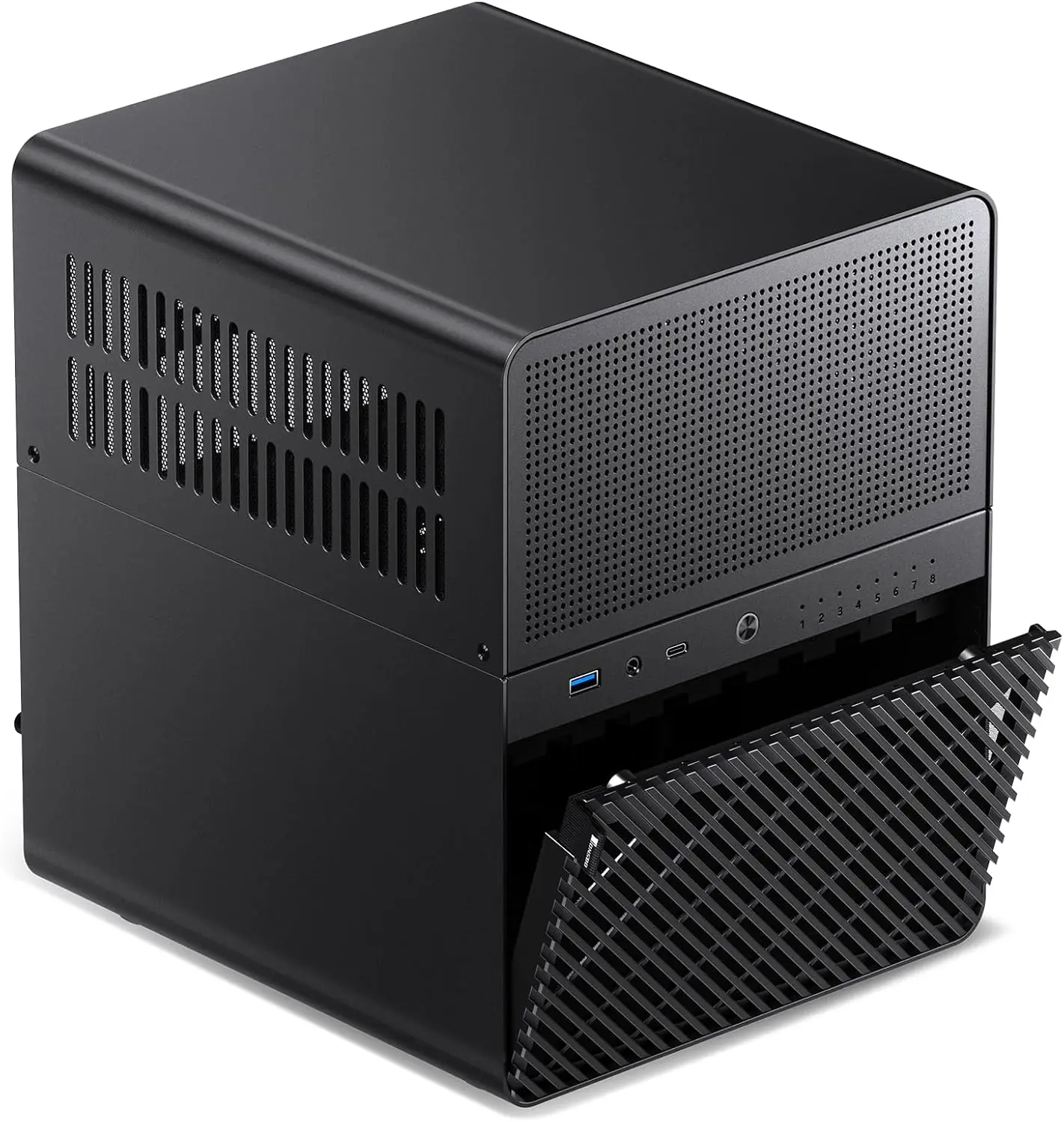 Home NAS Storage Case Mini‑ITX Form Factor Acrylic Side Panel 8+1 Drive Slots Internal 10cm Fans SFX PSU Compatible