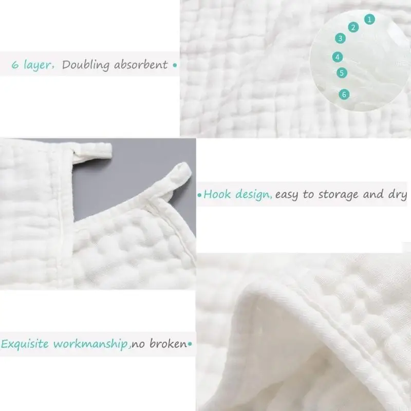 

L5YF Baby Muslin Burp Cloths Baby Towel Cotton Hand Washcloths 6 Layers Face Towel