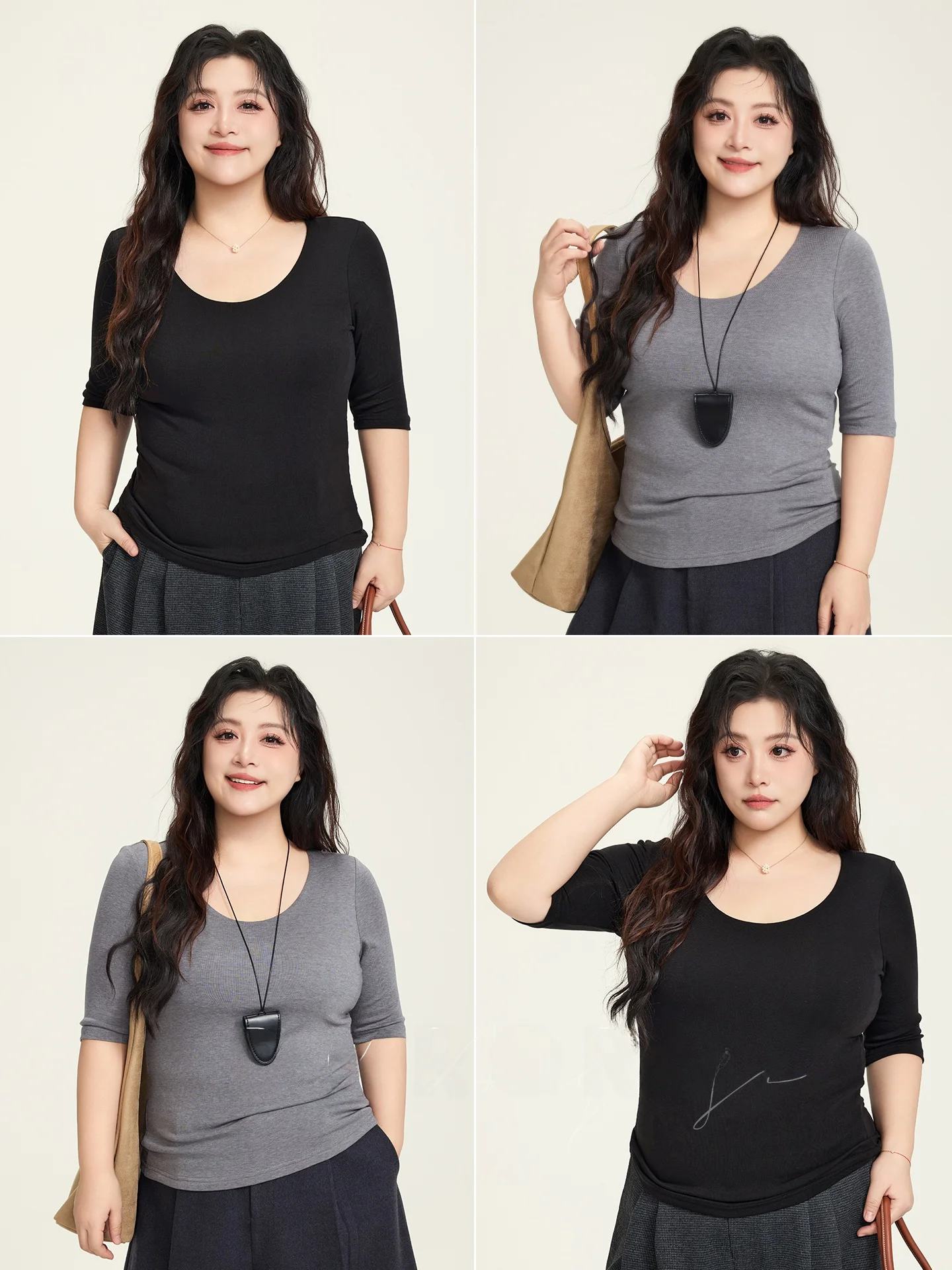 

Женская футболка больших размеров с коротким рукавом из шелковой смеси, с U-образным вырезом, повседневная, осенняя новинка, базовый топ для ношения под одеждой, для женщин