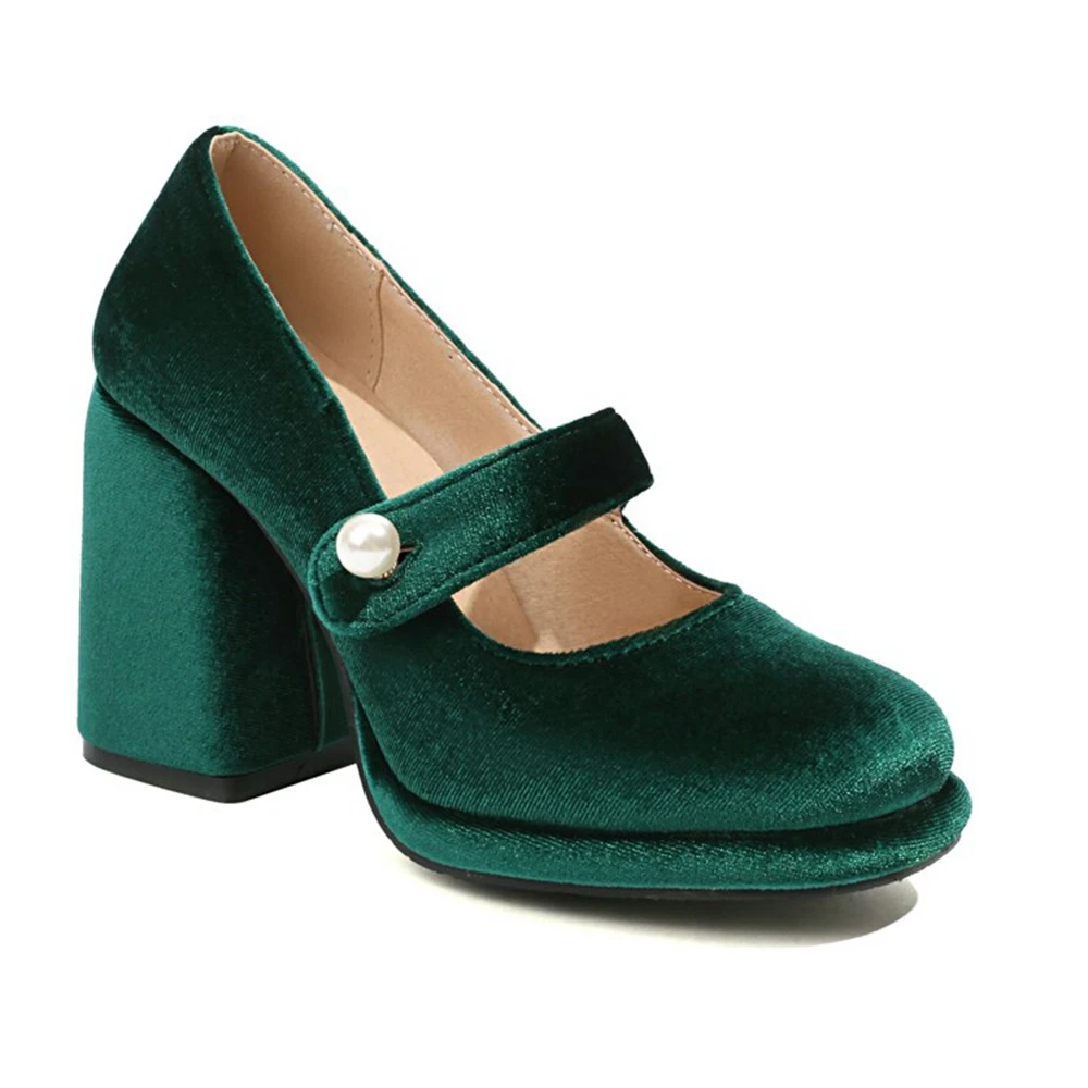 

BLXQPYT Thick High Heels Women Waterproof Elegant Fashion Round Toe Black Green Party Wedding Shoes Bride Platform Shoes 7530