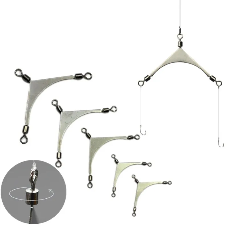 10Pcs 3-Way Anti-Tangle Swivel Stainless Steel Hook Line Splitter for Fishing Rig High-Speed Connector Swivel Terminal Tackle