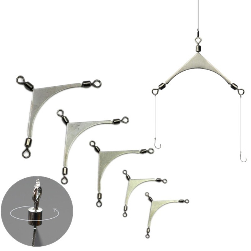  10Pcs 3-Way Anti-Tangle Swivel Stainless Steel Hook Line Splitter for Fishing Rig High-Speed Connector Swivel Terminal Tackle 