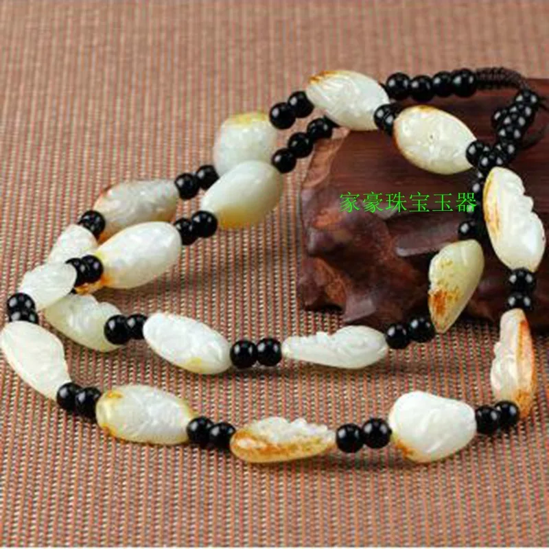 Hetian Jade Pebble Eighteen Disciples of the Buddha Necklace for Men