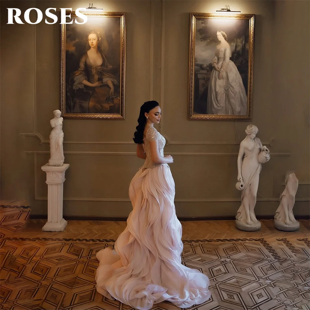 ROSES Blush Pink Party Dress Off Shoulder Evening Dress Beaded Bodice فساتين السهرة Wave Hem Gala Dress Customized image 3