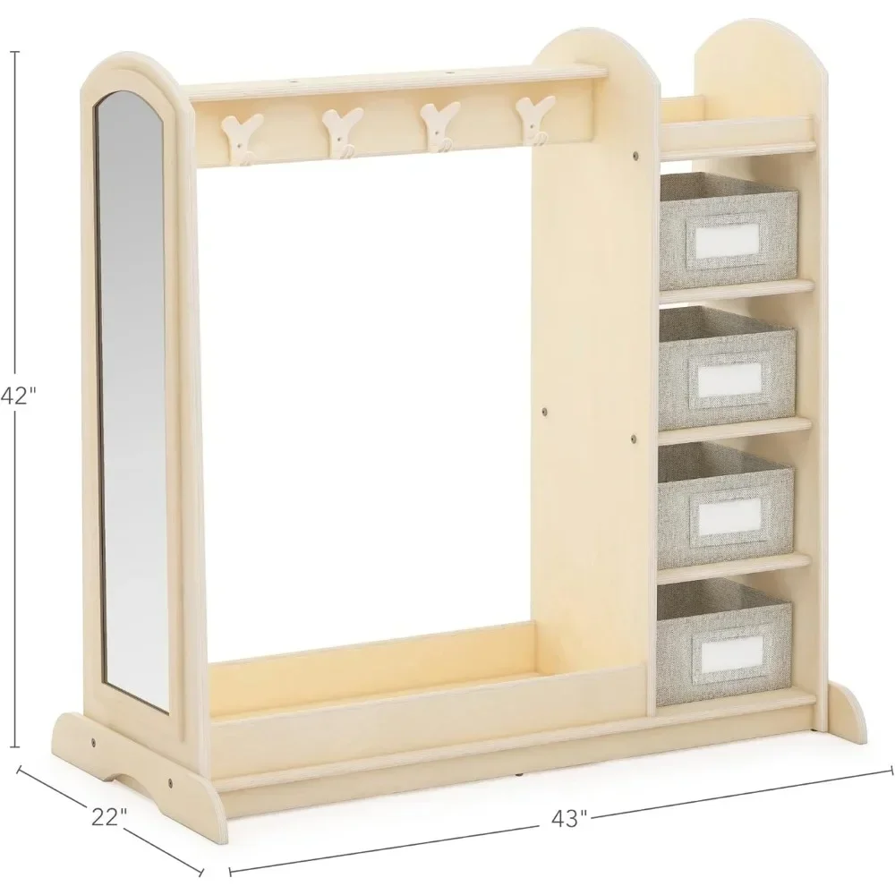 Children's Wardrobe, Children's Clothing Storage Wardrobe, with Mirrors and Shelves, Armor with Bottom Tray, Children's Wardrobe