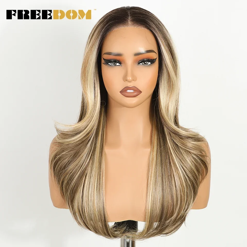 FREEDOM Synthetische Lace-Front-Perücken für Damen, 20 Zoll, 6x4, vorgezupfte, Ombré-Blond, gewellte, gestufte Perücke, einfach aufzusetzen, klebefreie Lace-Perücken. – Detail 10