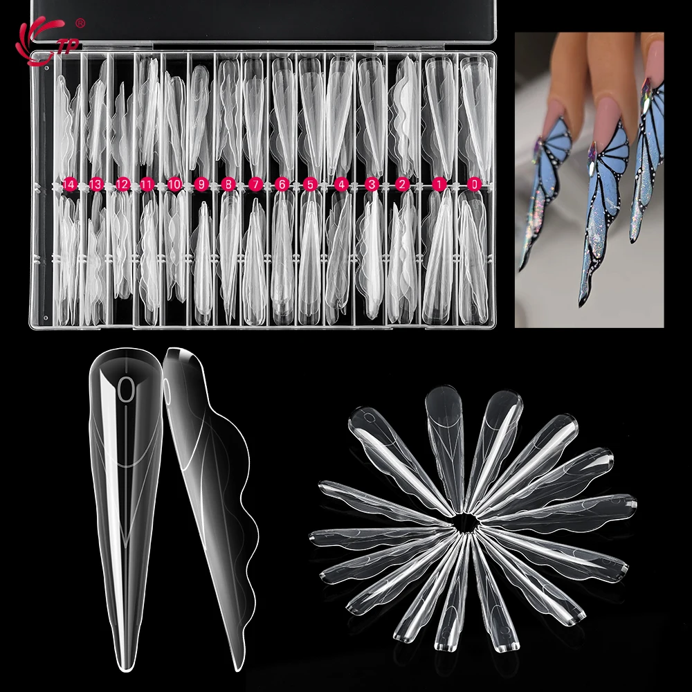

TP 150Pcs/box Nail Dual Forms Reusable Butterfly 15 Sizes Acrylic Nail Tips with Internal Scale Lines Extension Gel Nail Molds