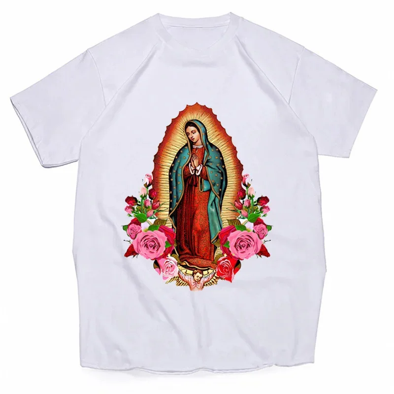 Virgin Mary T-Shirts Our Lady of Guadalupe Print Men Women Casual Short Sleeves Cotton T Shirt Harajuku Unisex Tees Top Clothing