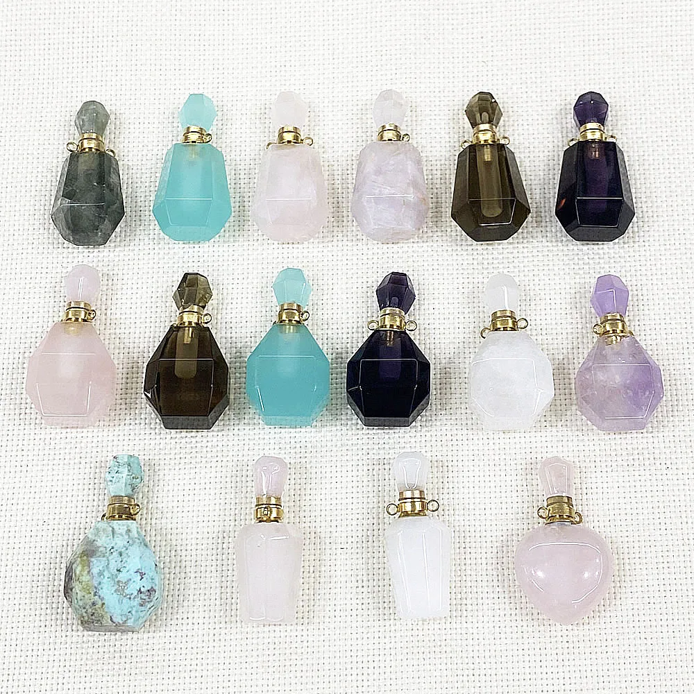 Natural Stone Crystal Perfume Bottle Double Hole Pendant 12-40mm Charm Creative Jewelry DIY Boutique Necklace Earrings Accessory