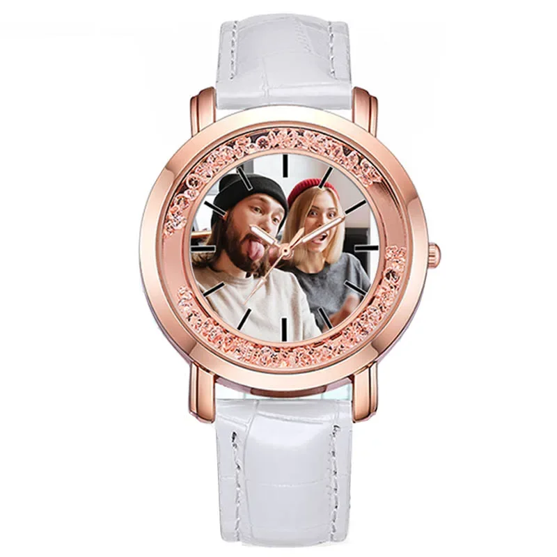 A3320w personalisierte Uhr Damenarmbanduhren setzen Ihr eigenes Foto Luxusuhren mit Strass gefälschtem Diamant-Damen-Geburtstagsgeschenk