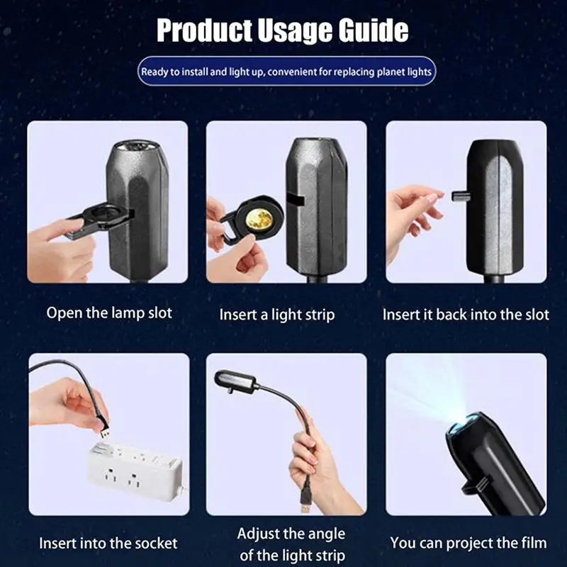 【G】Romantic Rotatable Galaxy Star Projector Portable USB LED Night Light Sleep Atmosphere Lamp Home Wedding Party Decoration