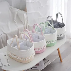 Toy Storage Basket Storage Box Tassel Handheld Basket Hand Woven Grid Removable Portable Baby Diaper Basket Mommy Travel Storage