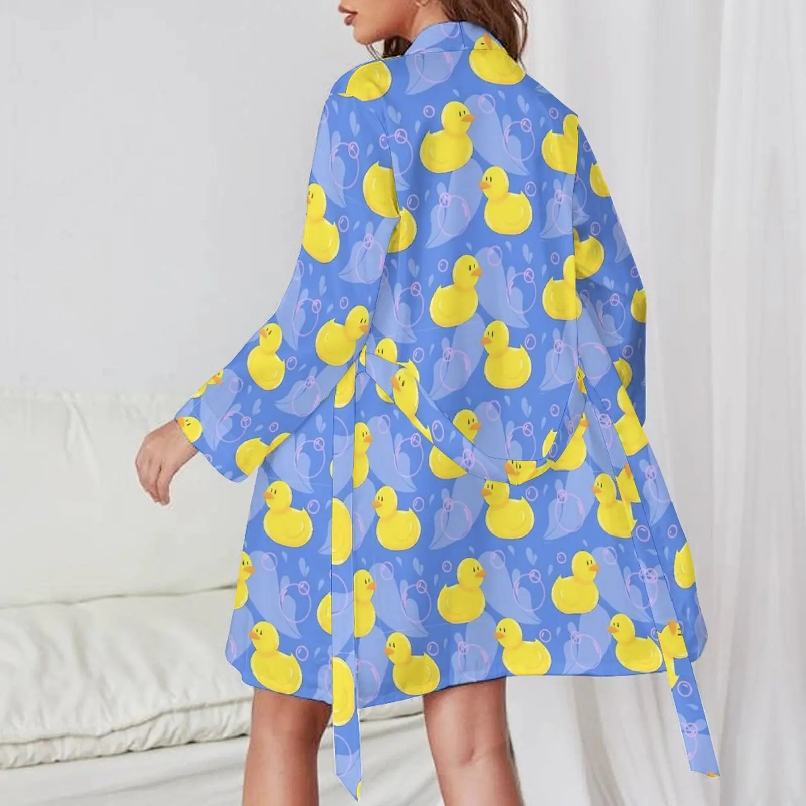 Rubber Ducks Pajama Robe V Neck Cute Animal Print Trendy Dresses Womens Long Sleeve Sleep Nightgown Graphic Pajamas Robes