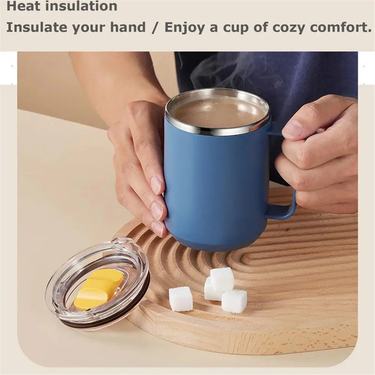 Y31A 손잡이가있는 스테인레스 스틸 머그잔 450ml 이중 벽 스테인레스 스틸 머그잔 현대 절연 컵 금속 캠핑 컵 재사용 가능