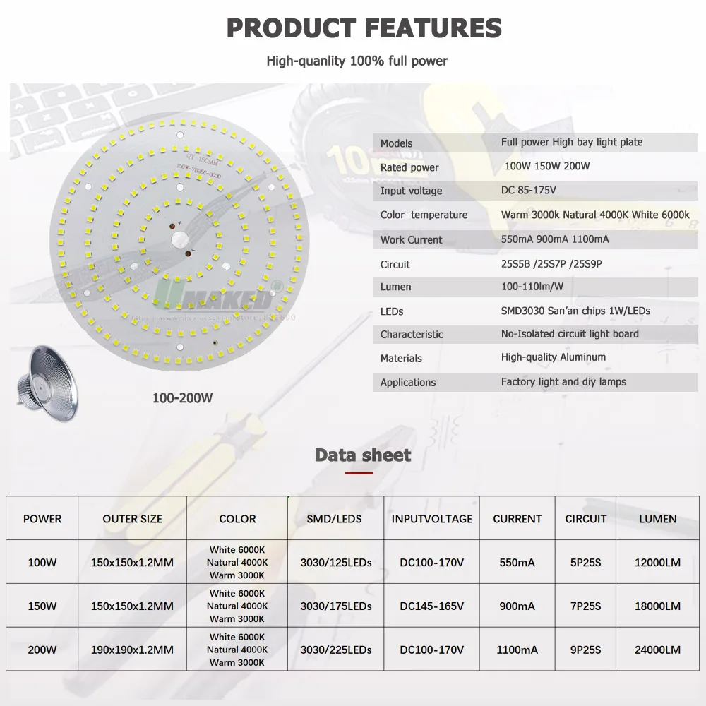 LED PCB Plate SMD3030 High Bay Light Source For Commercial Industrial Lighting Market Warehouse Workshop Garage Lamp Replace DIY