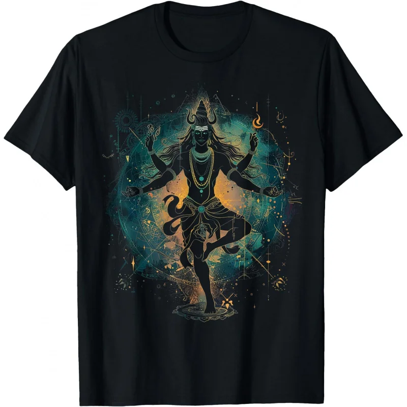 

Shiva Spiritual Hindu God Tandava Dance Gift t shirt Yoga Meditation Mythology print Short Sleeve Graphic clothes All size tops