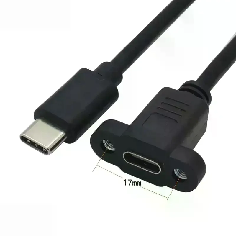 1Pcs Panel Mount Type-C USB-C Male To Female Extension Cable With Screw Hole Lock Connector Cable 0.3/0.5/1/1.5 Meters