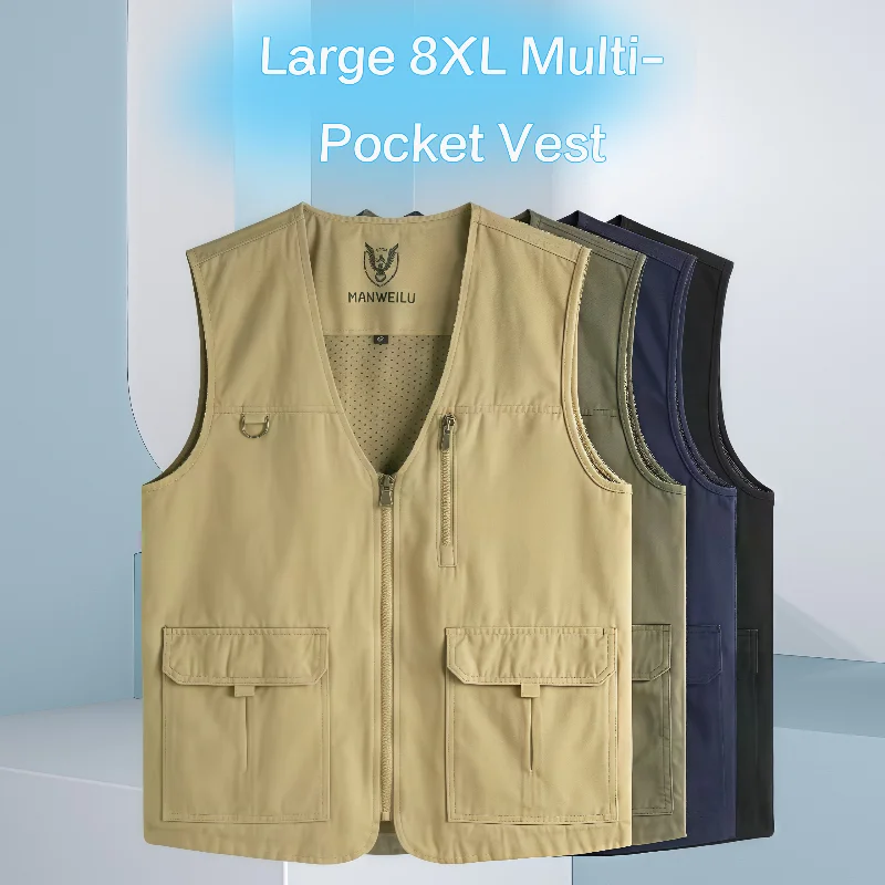Large Size 8XL Outdoor Leisure Vest Men's New Multi-Pocket Breathable Outdoor Sports Coat High-Quality Design Leisure Vest Men