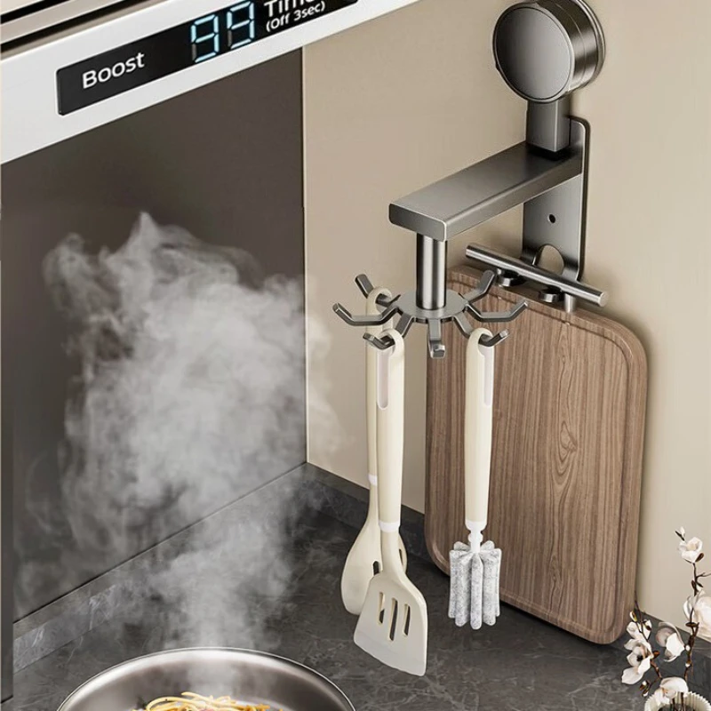 Estante de utensilios de cocina montado en la pared, gancho giratorio de 360 grados, pala, tabla de cortar, estante de almacenamiento, soportes de gancho de utilidad de cocina, 1 ud.