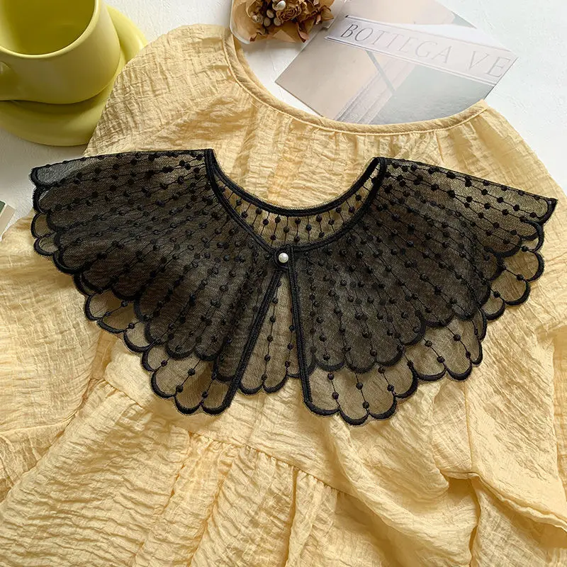 Korean Style Hollow Out Lace Fake Collar Solid Color Decorate Neck Shoulder Cover Ladies Summer Thin Casual Shawl Free Size