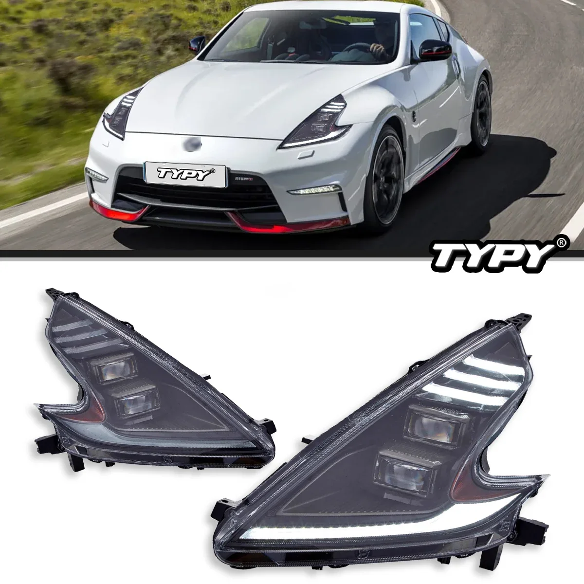 

TYPY Стайлинг автомобиля для фар Nissan 370z 2008-2019, светодиодные фары в сборе, указатель поворота Plug n Play
