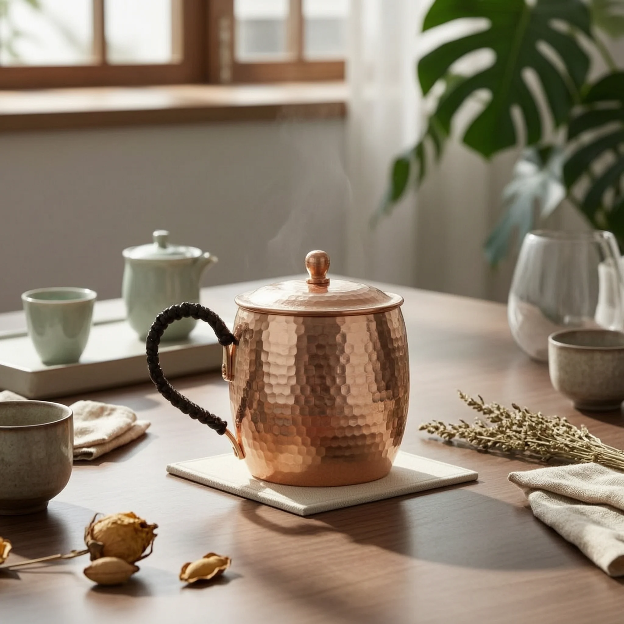 

2 Pieces Handmade Copper Tea Cup Sturdy Handmade Copper Cup Moscow Mule Mug Gift Ready Lid Included for Gifts