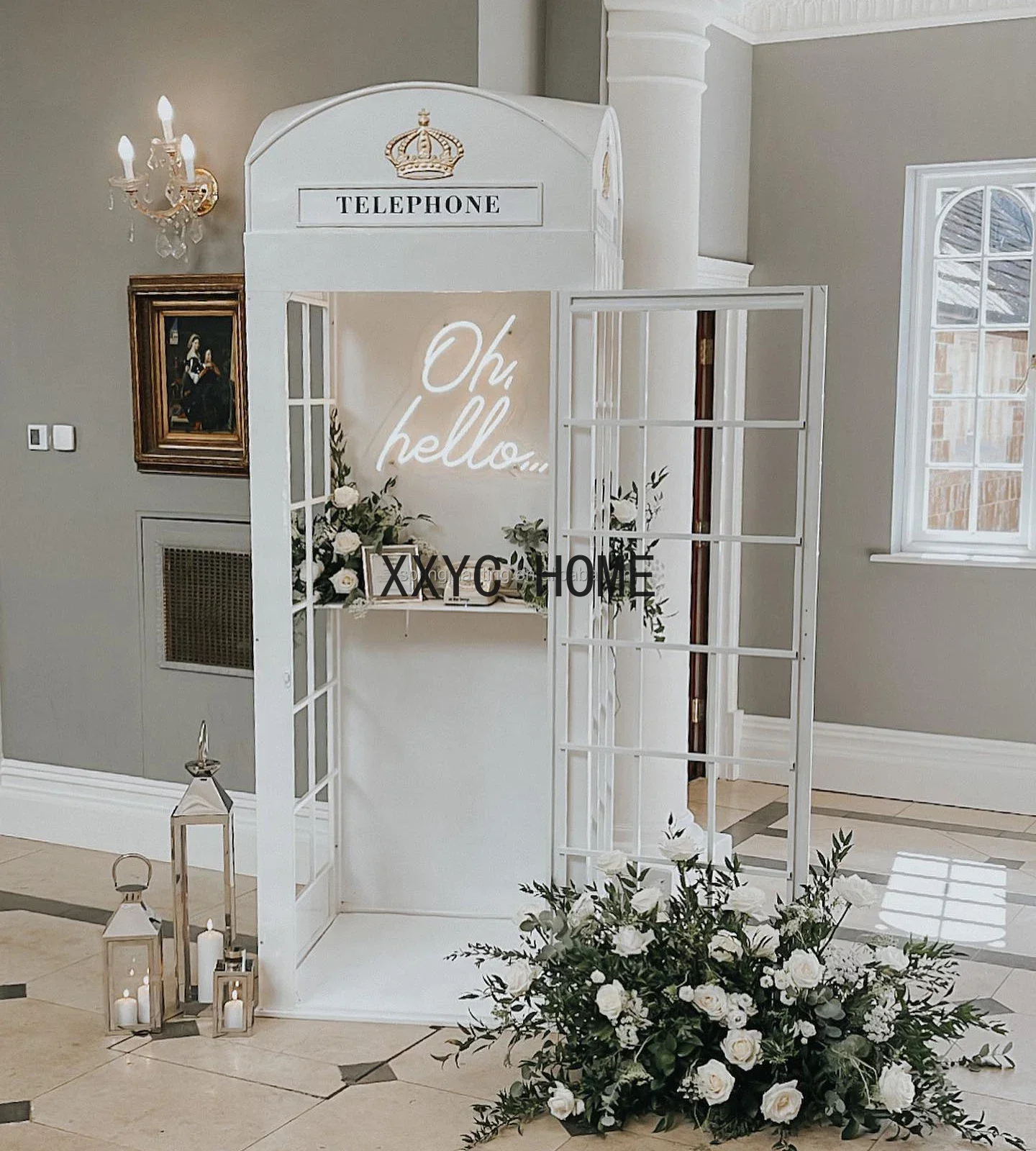 

White Telephone Booth Wedding Decoration Ornaments