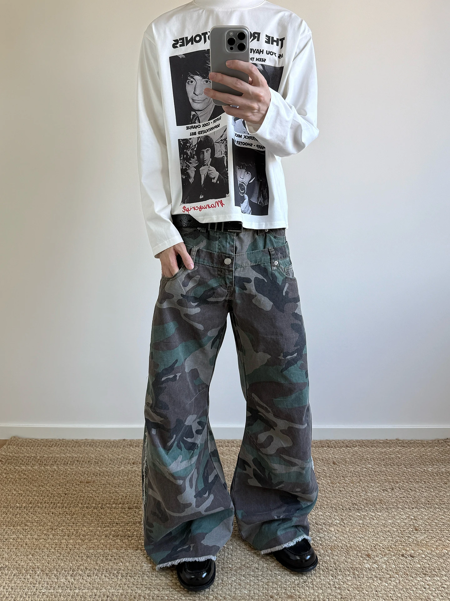 

Мужские повседневные брюки-карго в американском ретро-стиле с камуфляжным принтом, прямые, с двойным поясом, модные и стильные