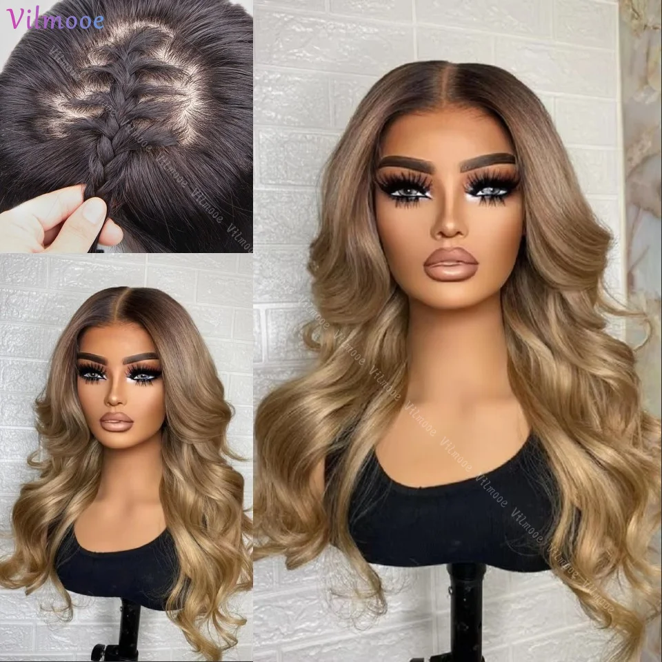 

#1b/27 Honey Blonde Body Wave 5x5 Silk Top Closure Wigs Glueless Ombre Colored Human Hair 4x4 Silk Base Lace Wigs For Women