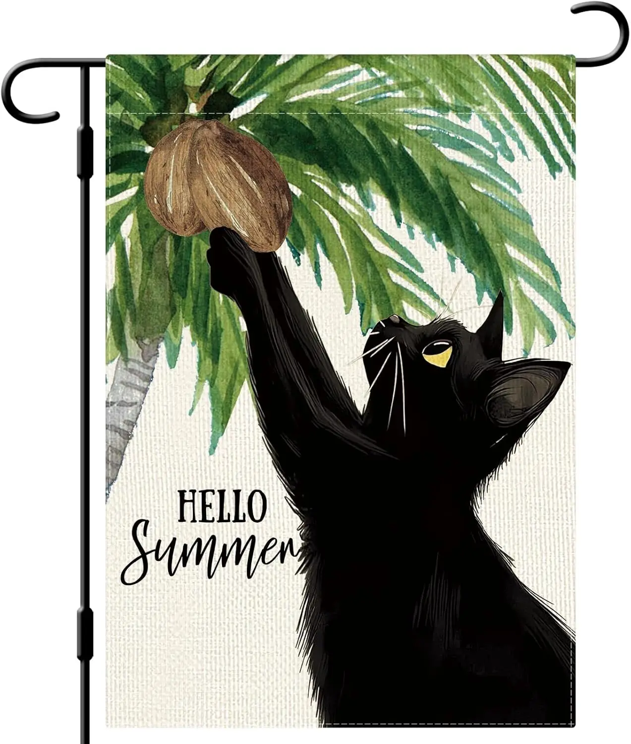 DLZDN Hello Summer Black Cat Garden Flag 12×18 Inch Double Side Vertical Burlap Farmhouse Yard Sign Beach Coastal Seasonal O GGO
