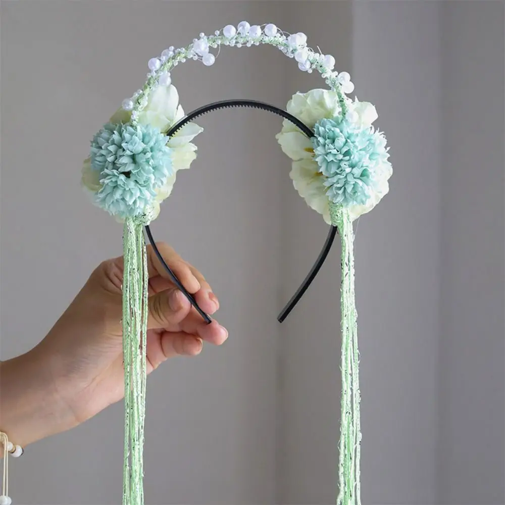 

Fairy Feather Flower Headband Seven Fairy Pearl Tassel Hair Hoop Chinese Style Ancient Hanfu Hair Accessories Daily Life