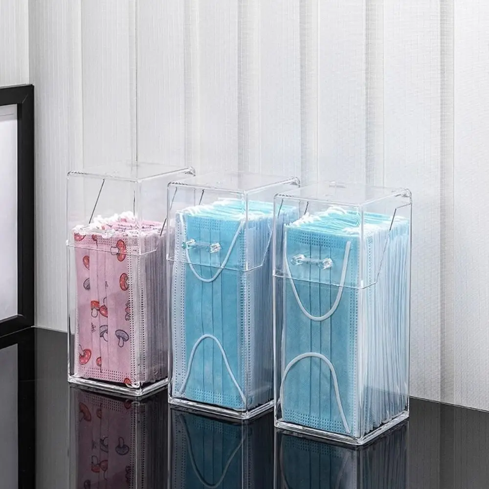 Flip Lid Transparent Mask Storage Box Transparent Dust-proof Pencil Storage Holder Space Saving Large Capacity