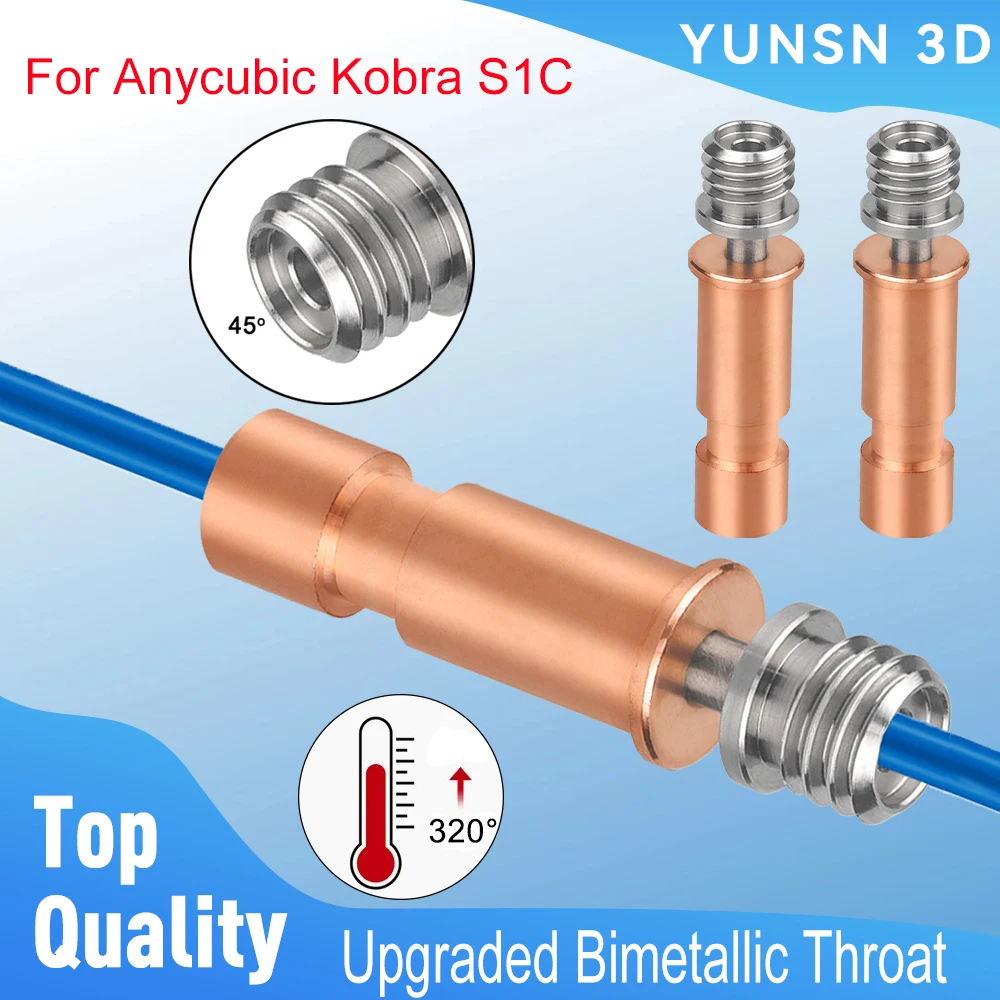 

Для Anycubic Kobra S1C биметаллическое горло, модернизированное горло Hotend 320 ℃ Запасная часть 3D-принтера с высокой термостойкостью