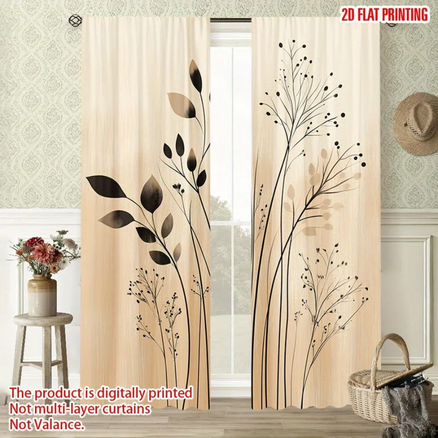 2PCS Digital Printed Curtains, Wood Tone Branches and Leaves Pattern, Stylish Window Treatment for Living Room Bedroom Decor