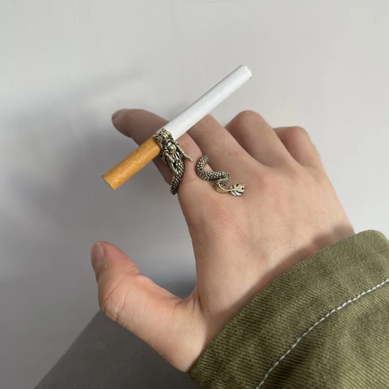 Ancient Golden Dragon Hand Bone Smoking Rack Skull Pattern Ring - Personalized Holder Adjustable Opening Decorative Accessory.