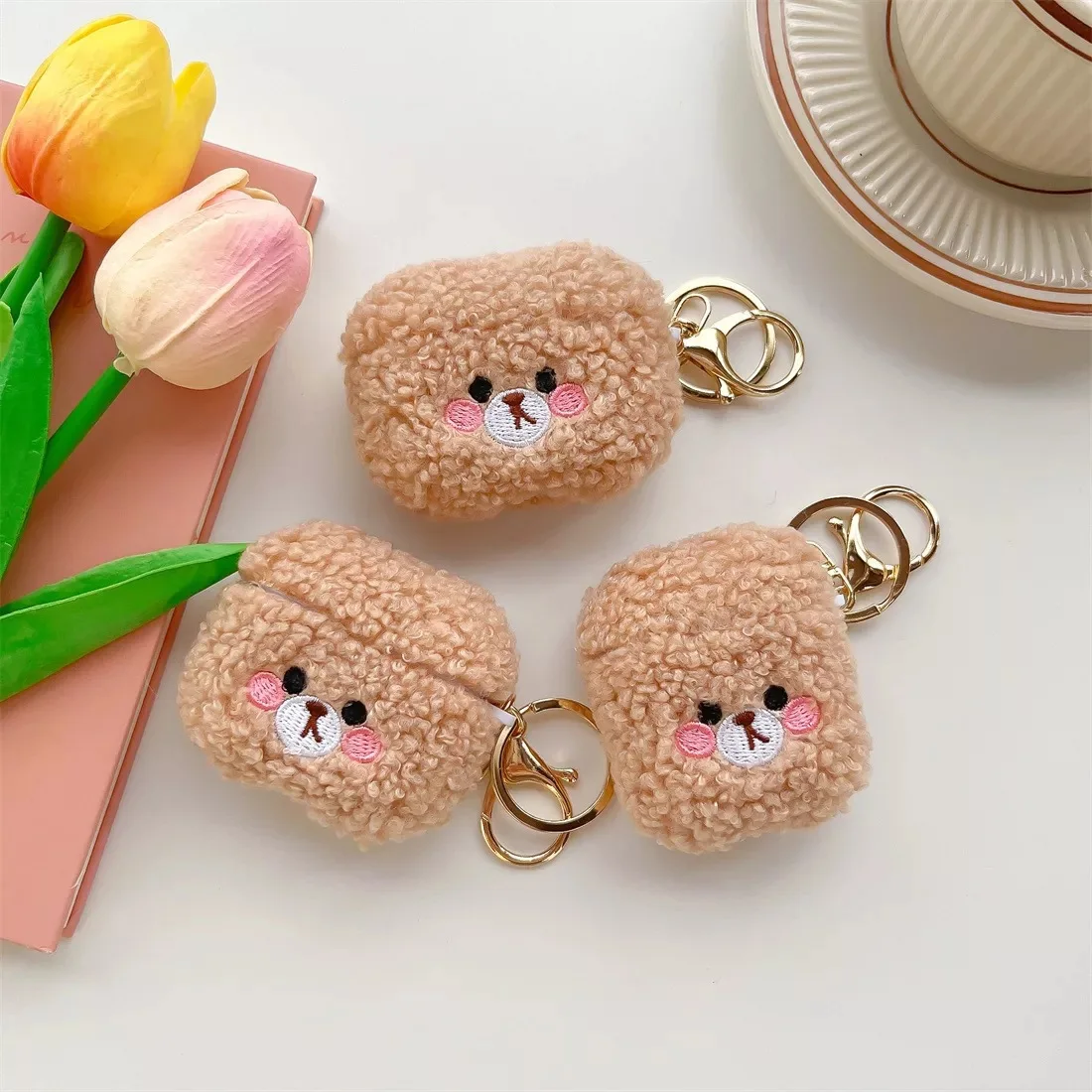 Niedliche Plüsch-Teddybär-Hülle für AirPods Pro 3 2022, weiche TPU-PC-Schutzhülle für Apple AirPods Pro 3. Pro3-Hülle mit Schlüsselanhänger