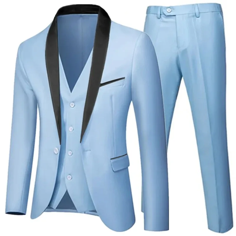 

Men's Autumn Wedding Party Three Piece Set Large Men's Suit, Coat, Pants, and Tank Top Fashion Slim Fit Set