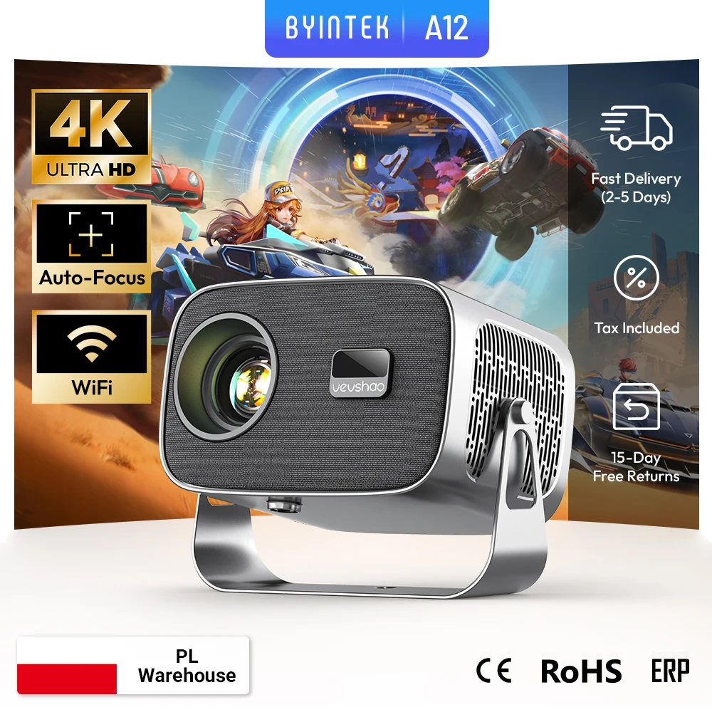 VEVSHAO A12 Projector Mini Portable LED Video Android 13.0 WIFI 6 Mirror SmartPhone for 1080P 4K Video Home Cinema Projector