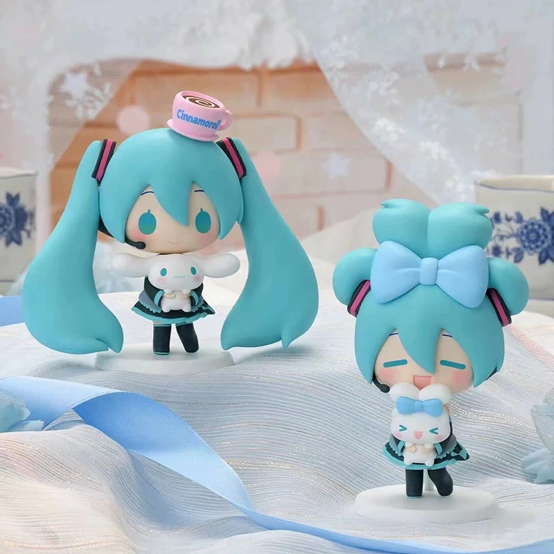 10cm Anime Miku Figure Beautiful Doll Kawaii Hatsune Miku Cinnamoroll Figure Q-version Model PVC Cartoon Car Ornament Toys Gift