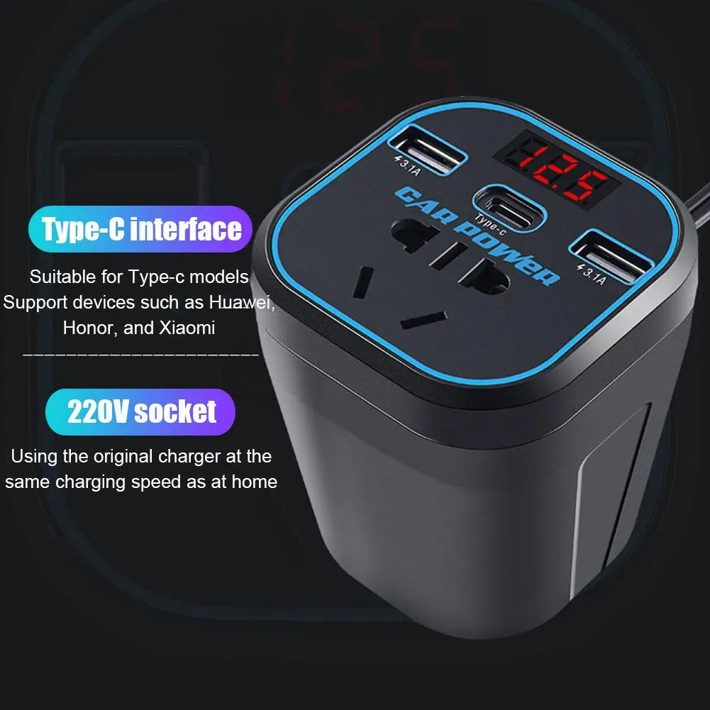 

Car Power inverter 12V 24V 220v Converter Type-C USB Car Phone Charger Socket QC 3.1A inverter 12v 220v