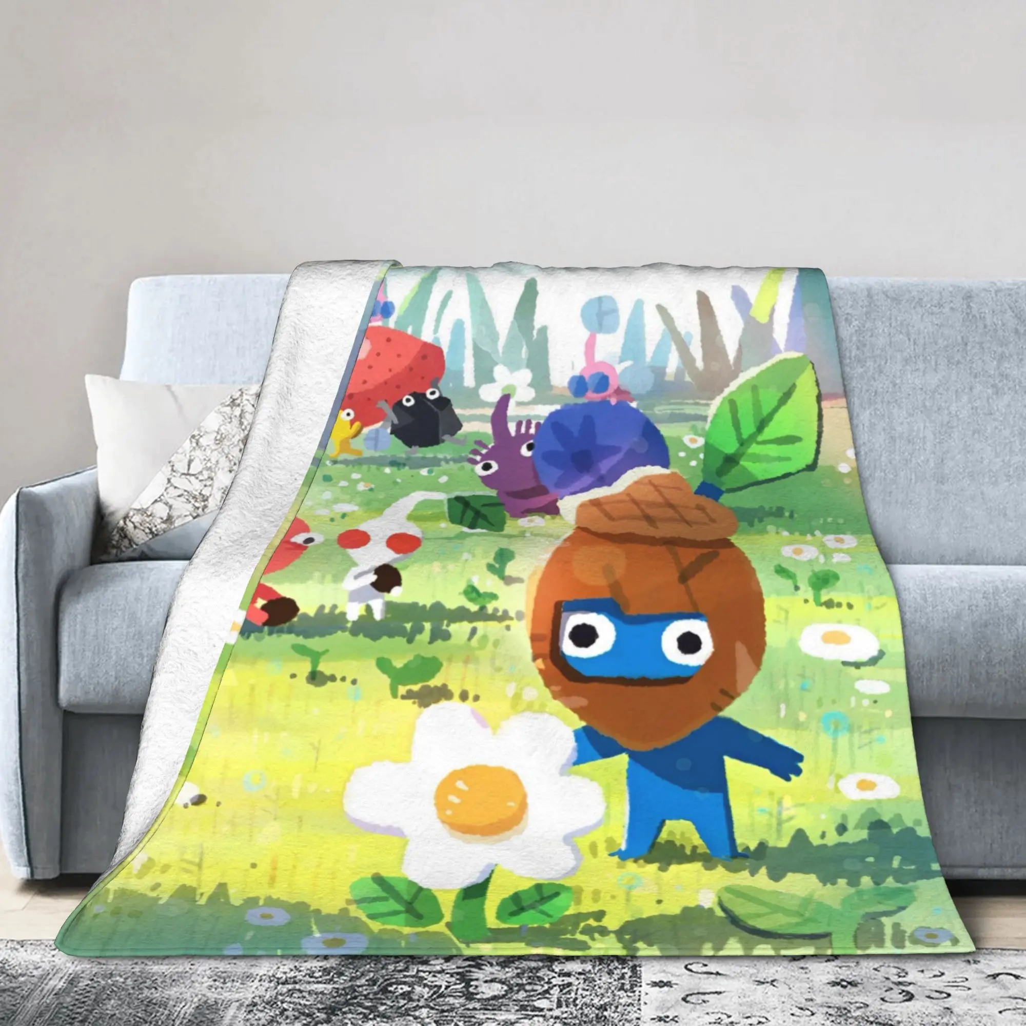 Pikmins Family Cute Fun Blankets Flannel Spring Autumn Game Anime Portable Ultra-Soft Bedding Throw Blanket for Outdoor