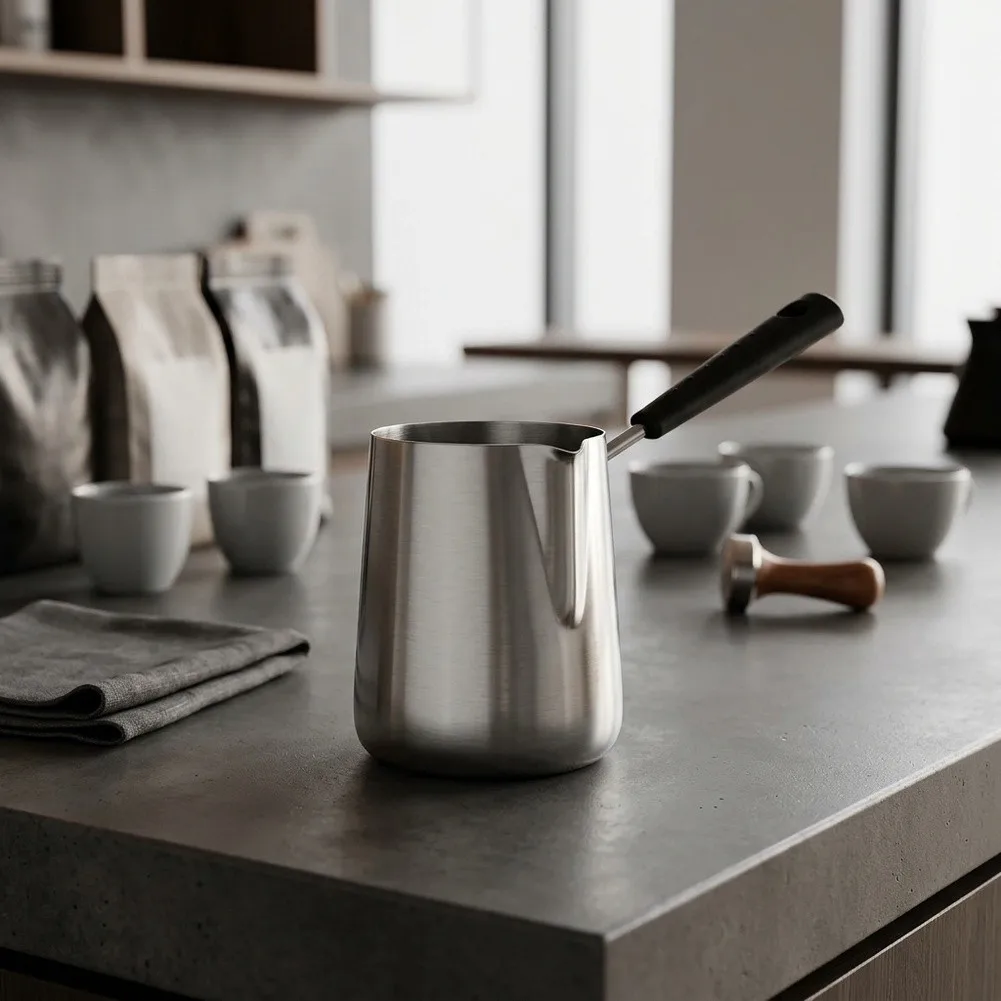 Stainless Steel For Latte Art Frothing Pitcher Featuring Seamless Interior Finish and Uniform Wall Thickness for Even Heating