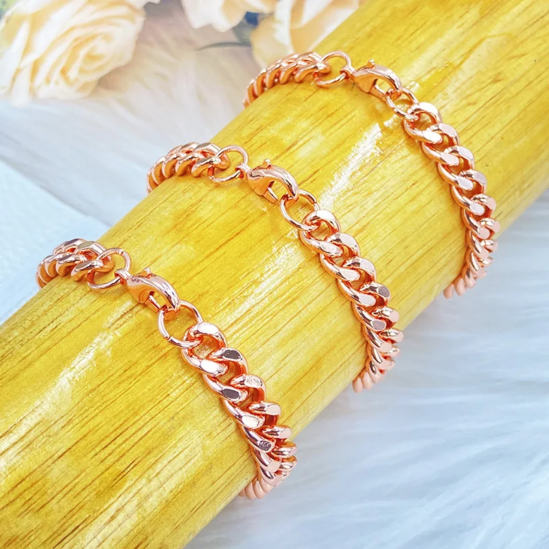 Modisches Kettenarmband aus reinem Kupfer für Männer und Frauen, rosévergoldete kubanische Kette, geeignet für Urlaubsgeschenke und Freizeitkleidung – Detail 4